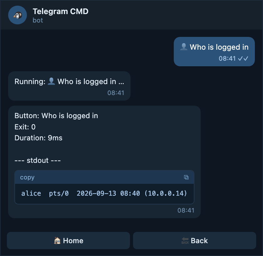 Logged in users returned as a Telegram message